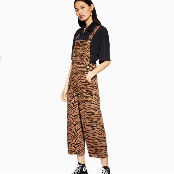 Topshop Pants - Topshop Tiger Print Denim Dungaree Overalls